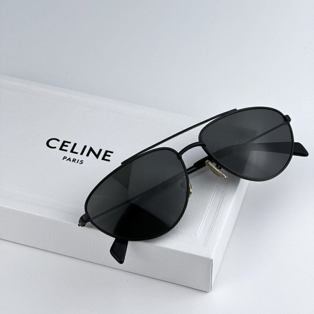 SALE! NEW Celine CL40077U 02A Matte Black Smoke Pilot Unisex Sunglasses